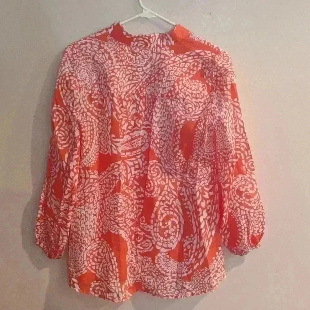 Womens Chico's button down orange and white paisley blouse size 4 - Picture 4 of 4